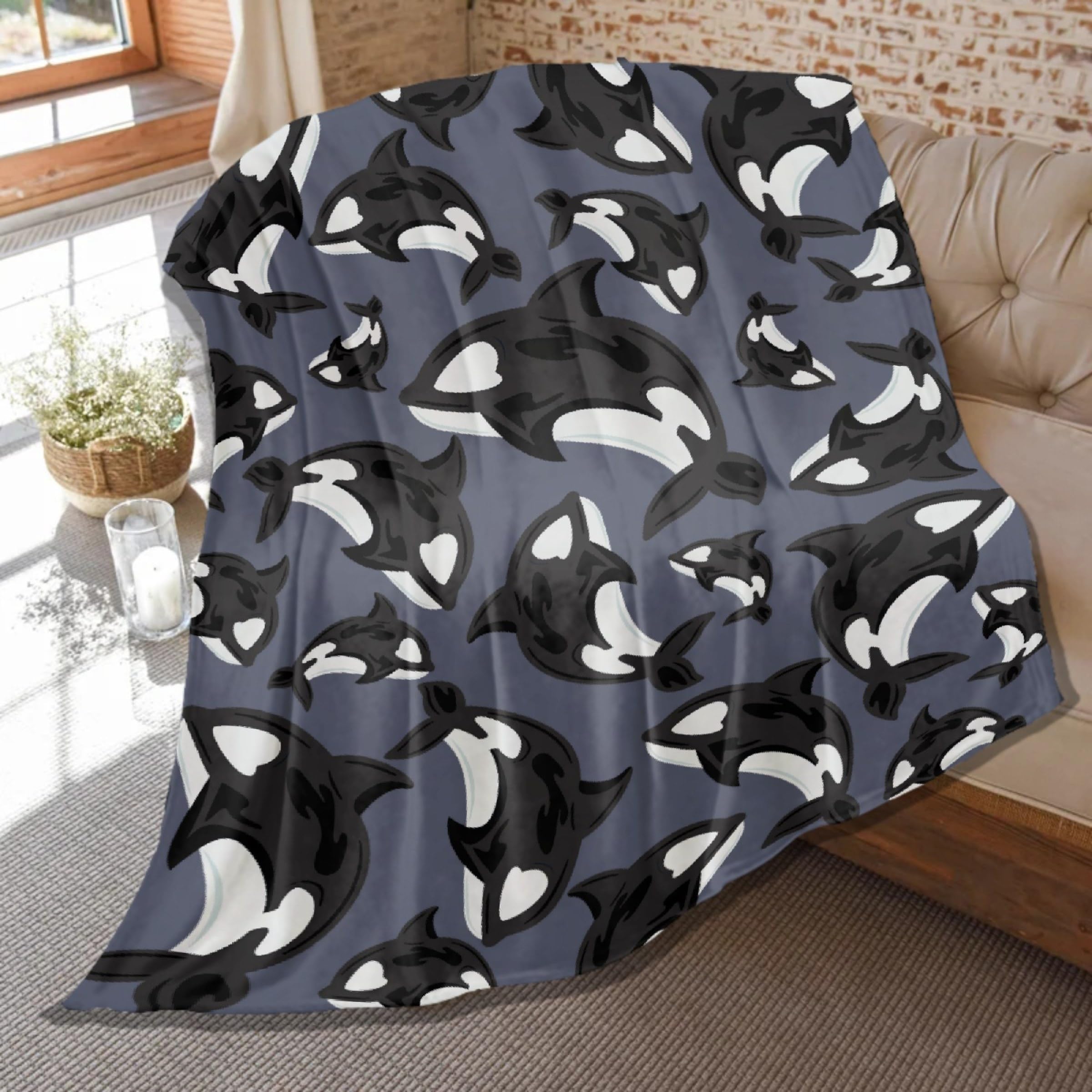 Orca Blanket,Orca Gifts For Kids,Plush Orcas Throw,Soft Lightweight Flannel Whale Quilts For Bedroom Bed Sofa Couch Decoration 5